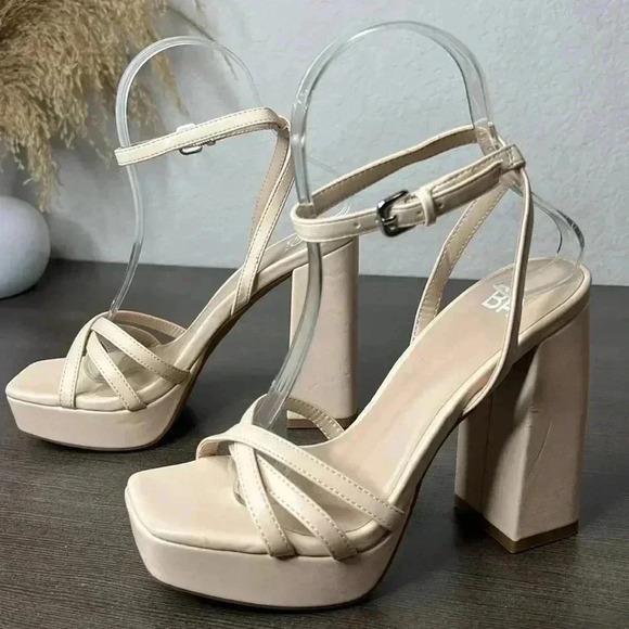 BP Tavey Nude Block Heel Platforms Strappy Sandals - Picture 7 of 9